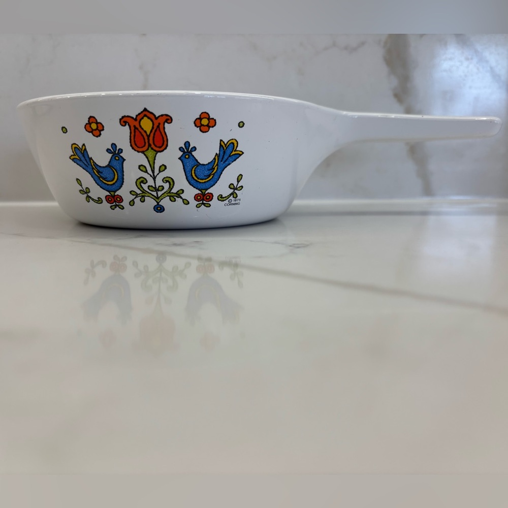 Vintage Corning Ware Country Festival Enamel Saucepan with Bluebirds